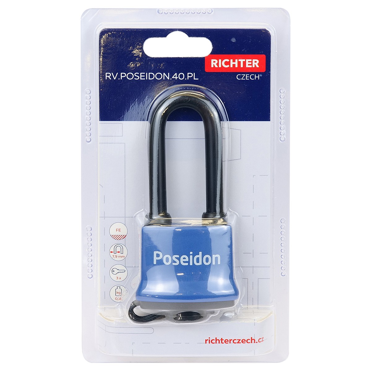 Ocelový voděodolný zámek Richter Czech RV.POSEIDON.40.PL